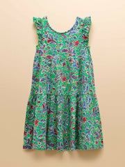Butterfly Green & Pink Frill Sleeve Print Dress Two Pack