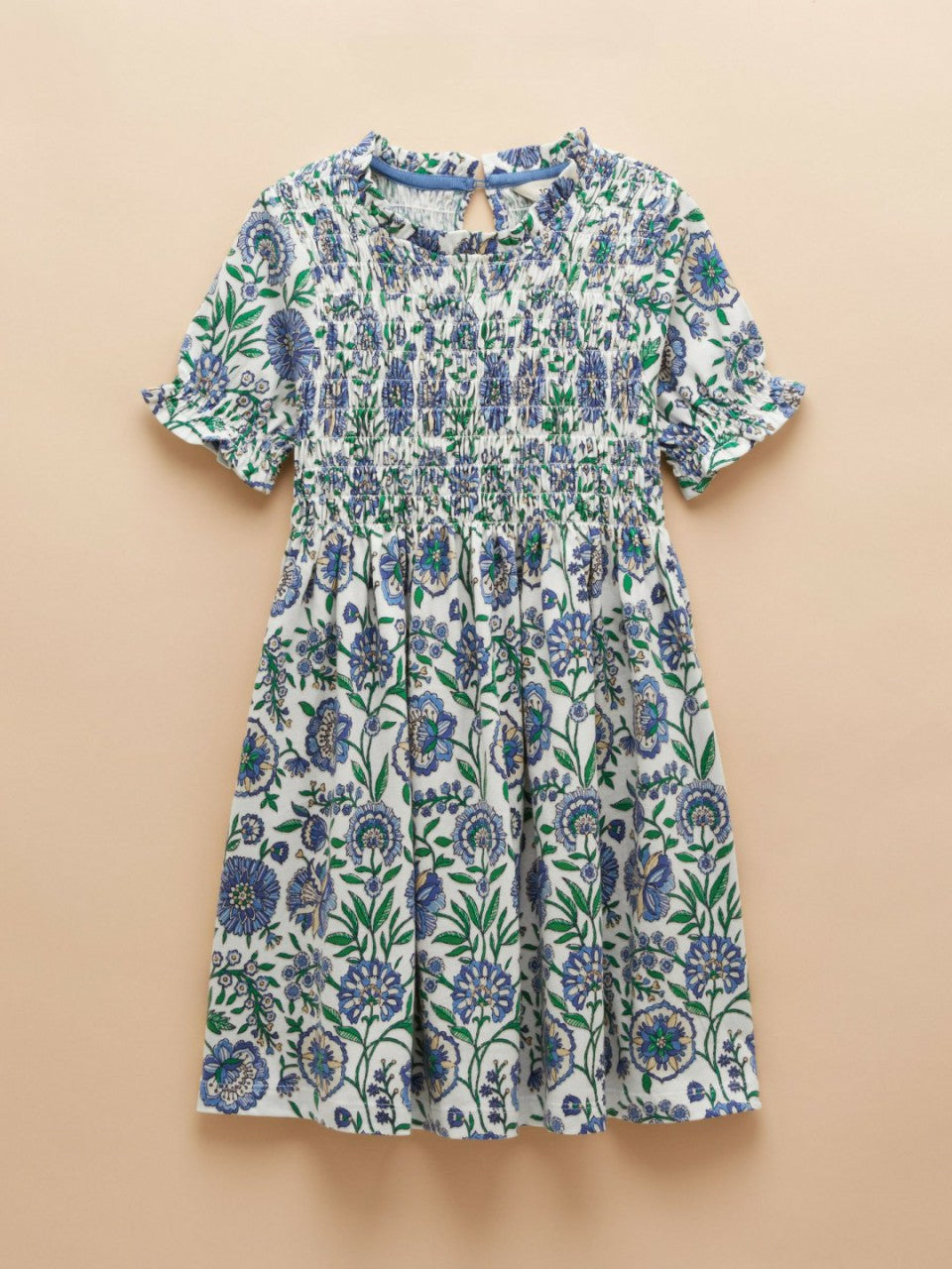 Gracie Blue Short Sleeve Shirred Dress