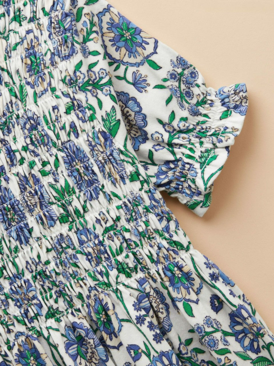 Gracie Blue Short Sleeve Shirred Dress