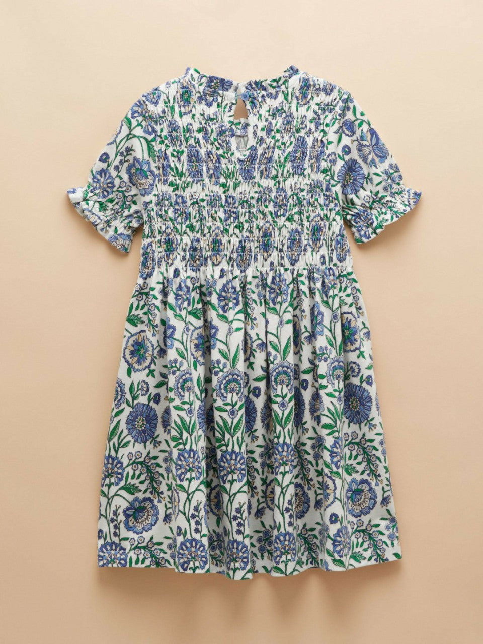 Gracie Blue Short Sleeve Shirred Dress