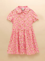 Isabella Pink Printed Short Sleeve Shirt Dress