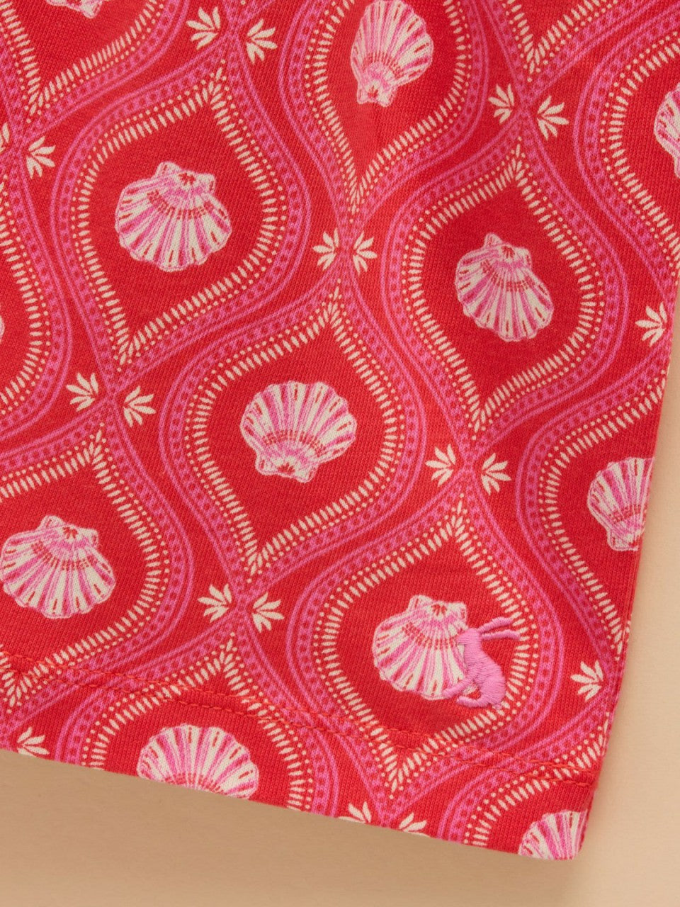 Gracie Pink Shell Print Short Sleeve Shirred Dress