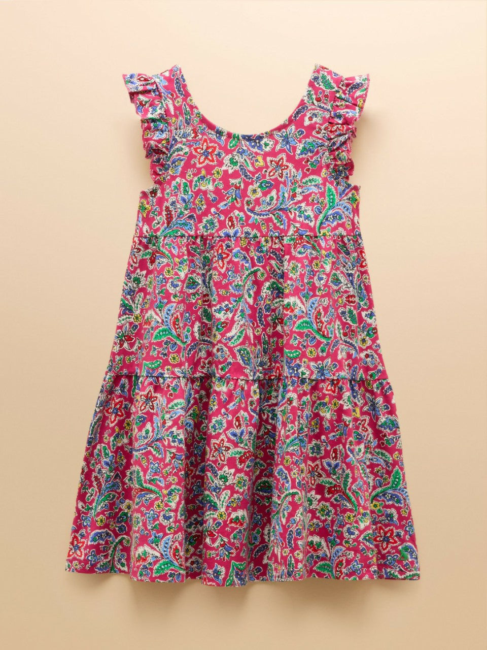 Butterly Bright Pink Print Frill Sleeve Dress