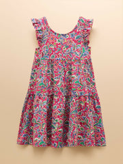 Butterly Bright Pink Print Frill Sleeve Dress