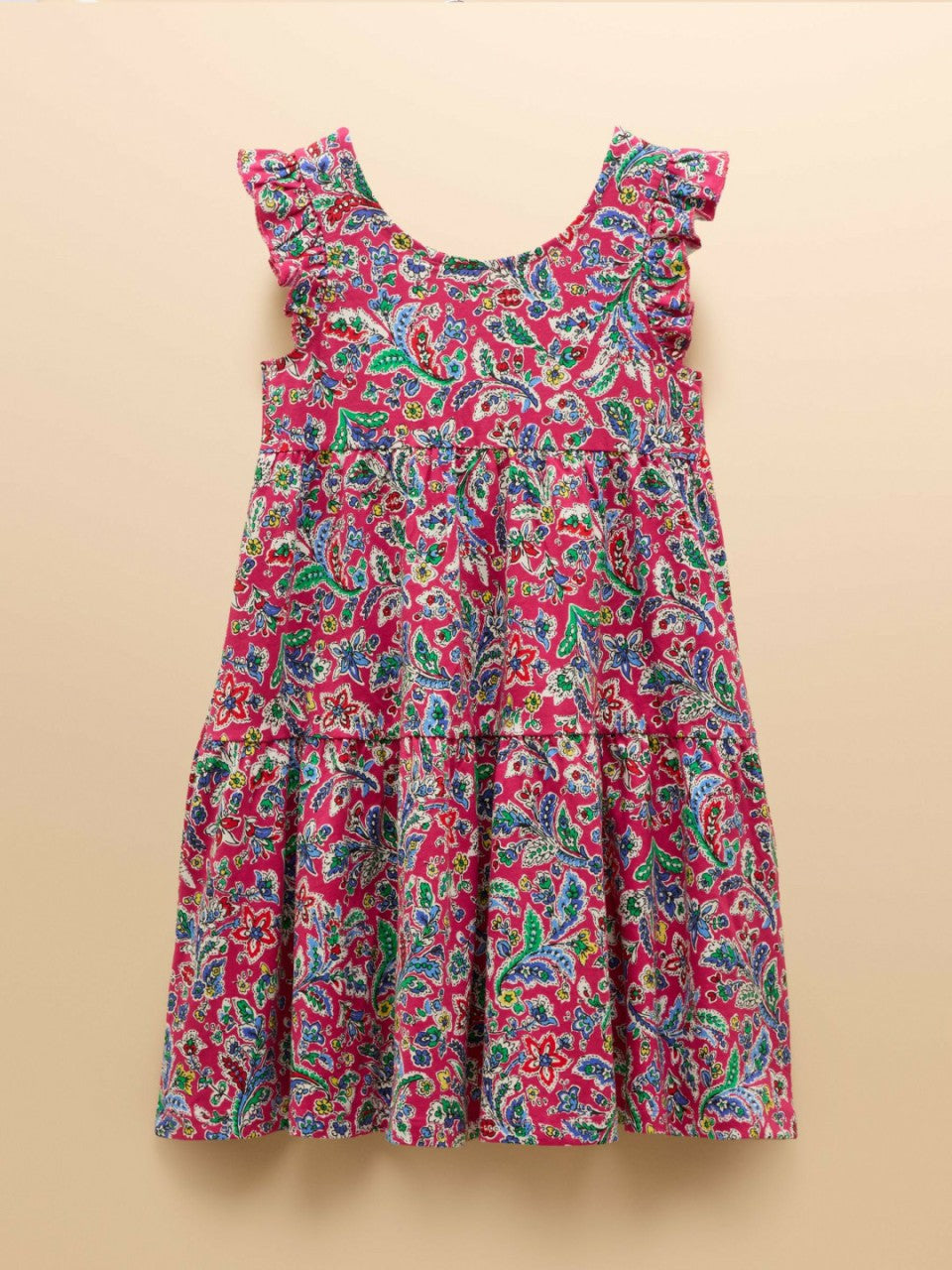 Butterly Bright Pink Print Frill Sleeve Dress