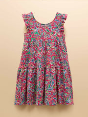 Butterly Bright Pink Print Frill Sleeve Dress