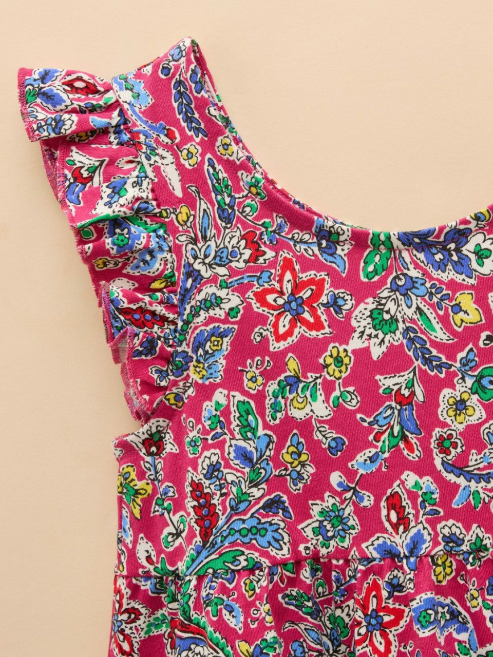 Butterly Bright Pink Print Frill Sleeve Dress