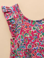 Butterly Bright Pink Print Frill Sleeve Dress