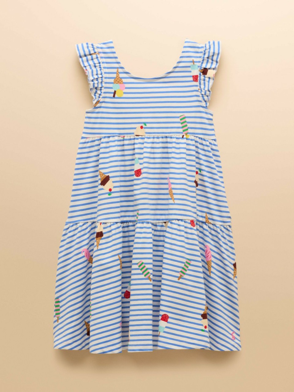 Butterly Blue Print Frill Sleeve Dress