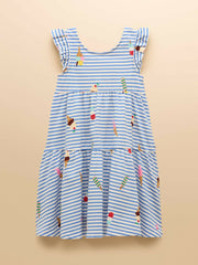 Butterly Blue Print Frill Sleeve Dress