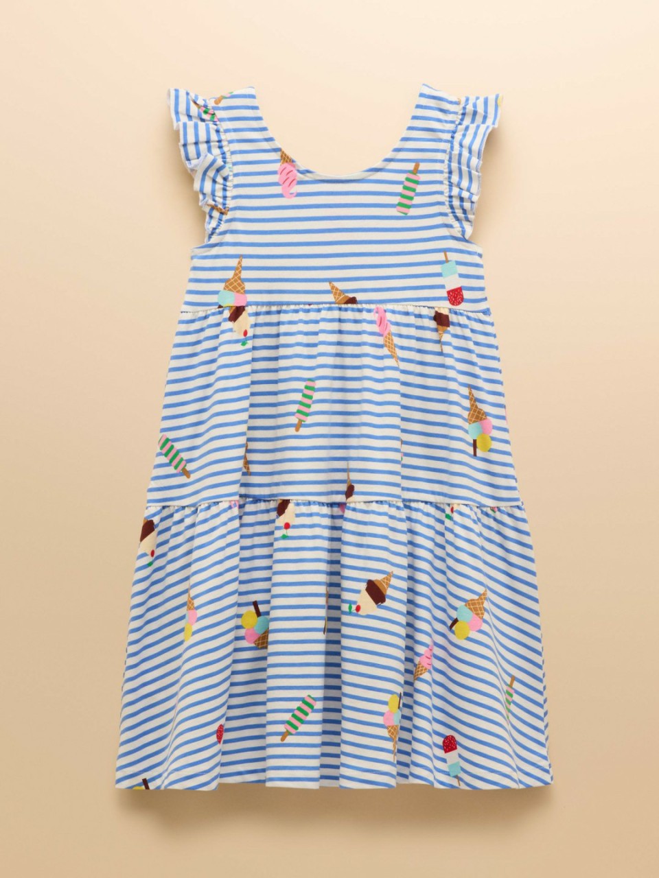 Butterly Blue Print Frill Sleeve Dress