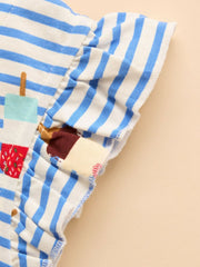 Butterly Blue Print Frill Sleeve Dress