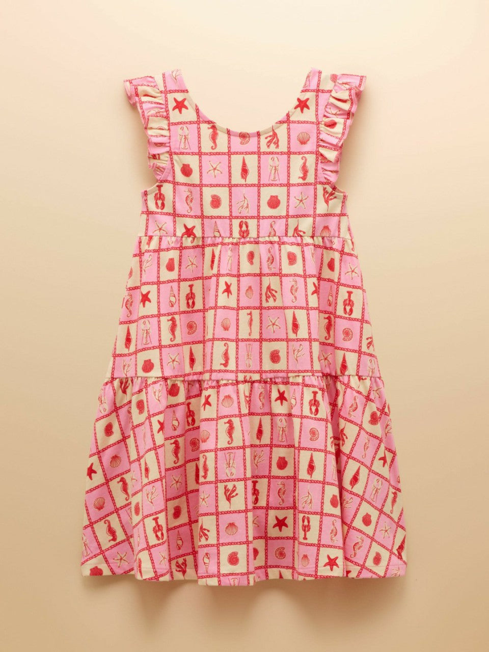 Butterly Pink/Cream Print Frill Sleeve Dress