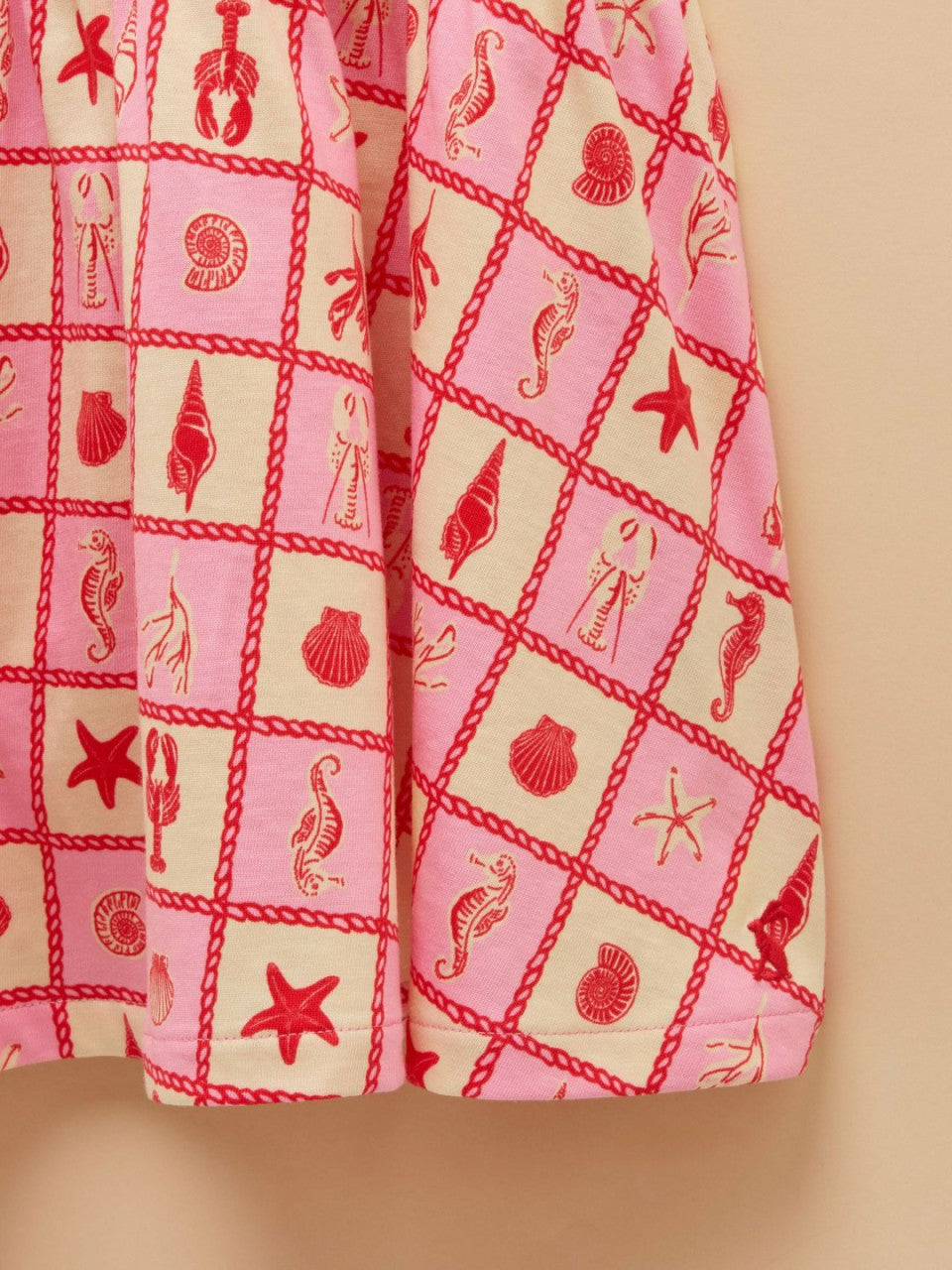 Butterly Pink/Cream Print Frill Sleeve Dress