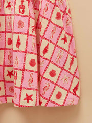 Butterly Pink/Cream Print Frill Sleeve Dress