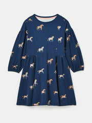 Aubrey Navy Blue Horse Print Jersey Dress
